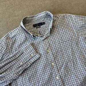 Ralph Lauren Blue Plaid Stretch Poplin Long Sleeve Woven Shirt Men's Size XXL